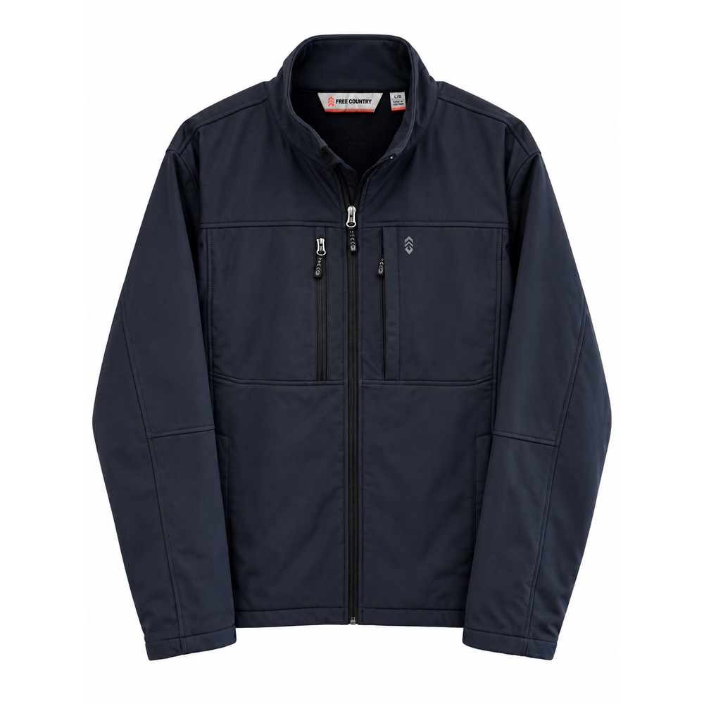 Free Country Mens Softshell Jacket Dark Navy Blue Full Zip Fleece Lined L 42-44